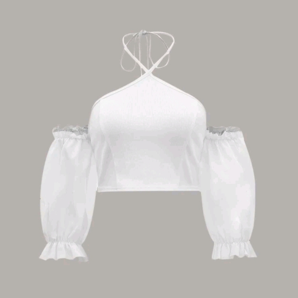 White Open Shoulder Halter Top